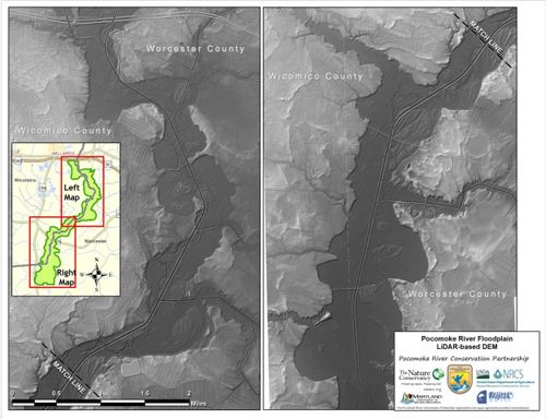 <img class="ms-rtePosition-2" alt="Map showing Pocomoke River watershed on the eastern shore of Maryland, Delaware, and Virginia