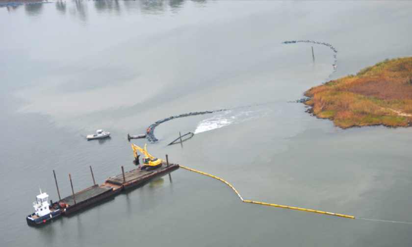 A dredge boat in the water.