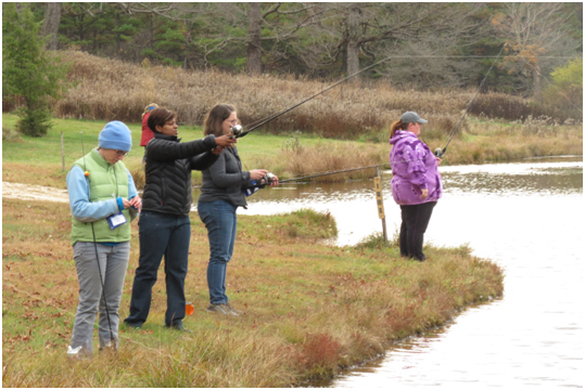 Women fishing in the cold.