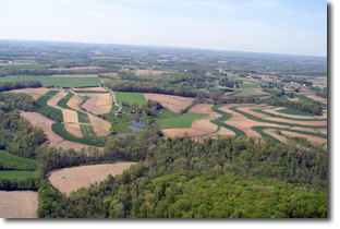 An aerial shot of land.