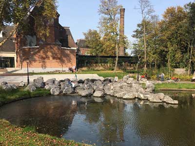 Rock outcrop into a shallow pond