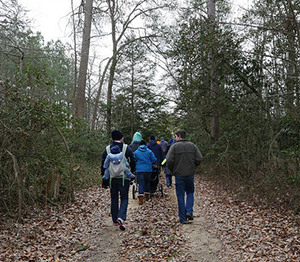 Winter hikers at Merkle Wildlife Sanctuary