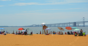 Beach scene at Sandy Point State Park