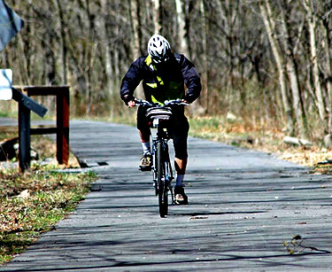 Man biking on road