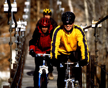 Mountain biking on a bridge