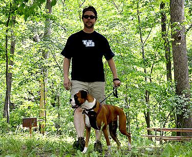 Man walking his dog in camp area