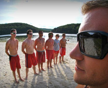 Lifeguards training near swimming area/beach