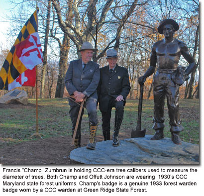 Francis "Champ" Zumbrun and Offut Johnson, retired DNR employees, are both wearing  1930’s CCC 