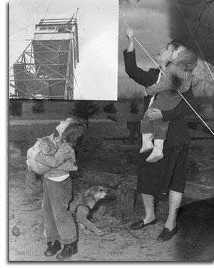 Kitty Shortall passes lunch up to her husband in the Long Hill Tower