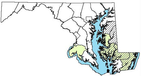 Maryland Distribution Map for Carpenter Frog