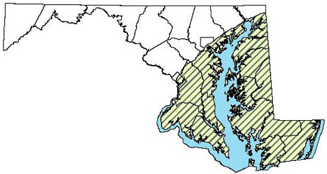 Maryland Distribution Map for Green Treefrog