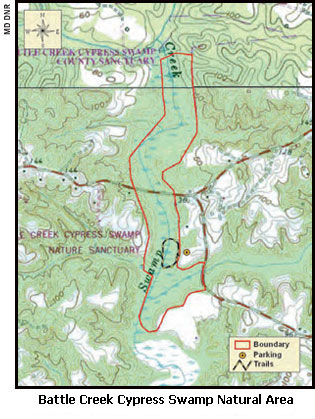 Maryland DNR map of Battle Creek Cypress Swamp Natural Area