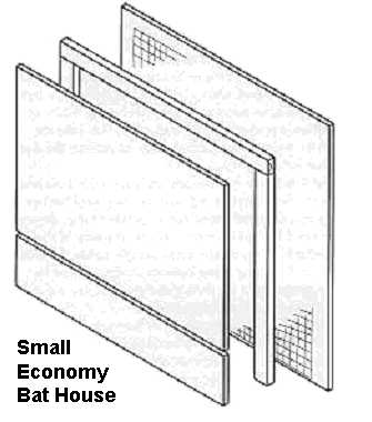 Black & White Illustration of Small Economy Bat House  House Design and Materials