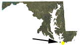 Maryland Map showing approximate location of Cedar Island WMA