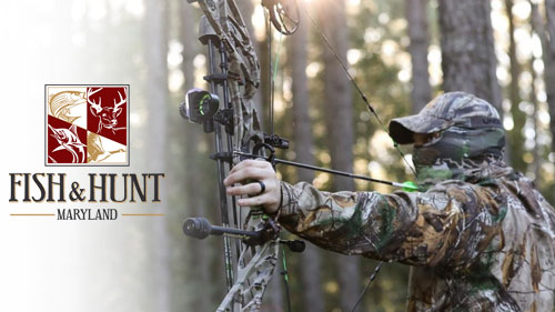 Bowhunter with Fish & Hunt Maryland Logo