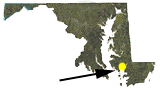 Maryland Map showing approximate location of Fishing Bay WMA