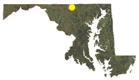 Map of Maryland showing approximate location of Hanover CWMA in north central Maryland