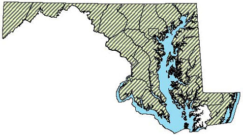 Maryland Distribution Map of Four-toed Salamander