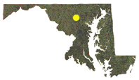 Map of Maryland showing approximate location of Maring CWMA in central Maryland