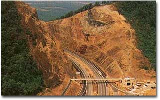 A view of the cut in the mountain