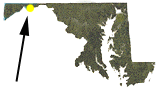 small map of Maryland showing approximate location of the CWMA in western Maryland west of Cumberland